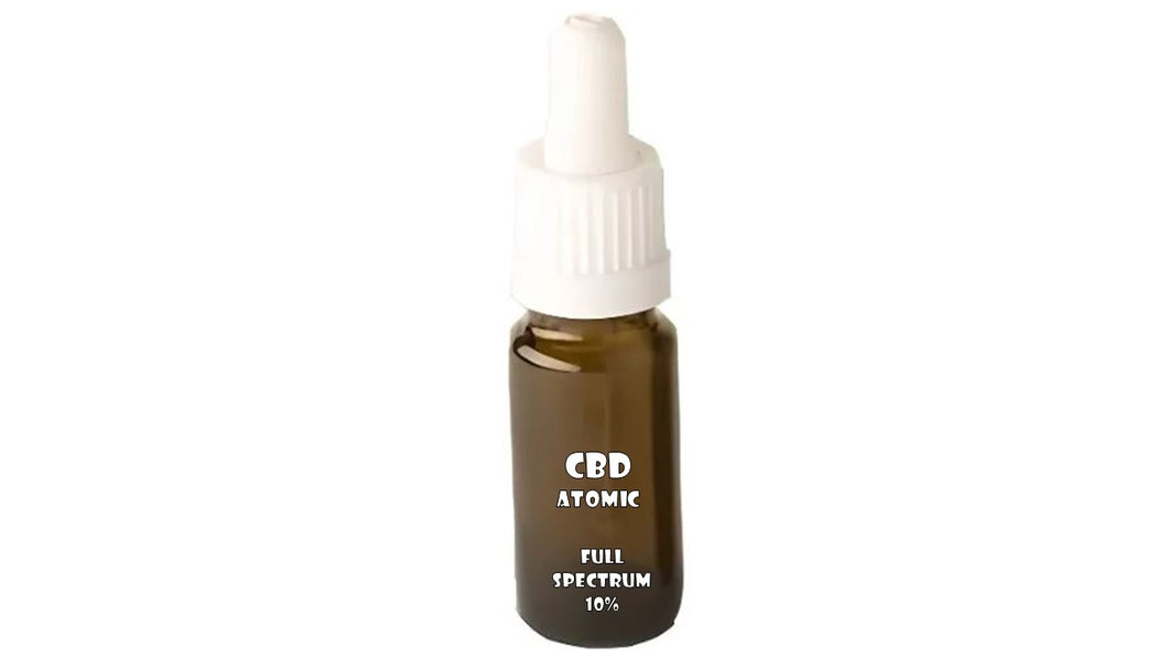 CBD ATOMIC - Cannabis 100% légal (THC:0,05%), CBD Premium, produit 100% naturel.  L’Huile de Chanvre Full Spectrum 10% CBD a un aspect marron foncé et un goût herbacé. Elle contient toute la palette des cannabinoïdes THC, CBD, CBN, CBG… d’où l’appellation Full Spectrum ainsi que des vitamines, des minéraux et des Oméga 3 et 6.  C’est un parfait complément alimentaire. Il y a 1000mg de CBD dans chaque flacon de 10ml.